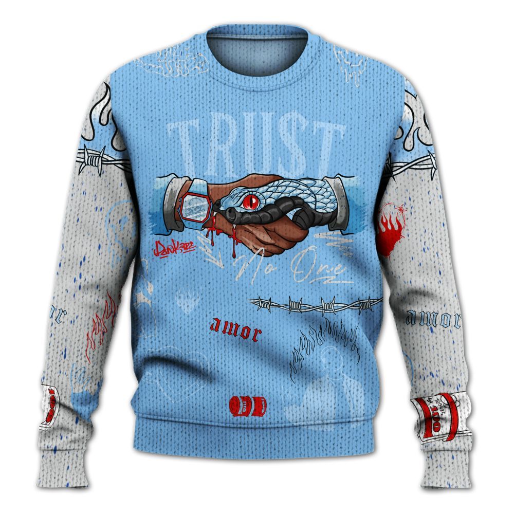 Knitted Sweater To Match University Blue 5s - Snake Trust No One