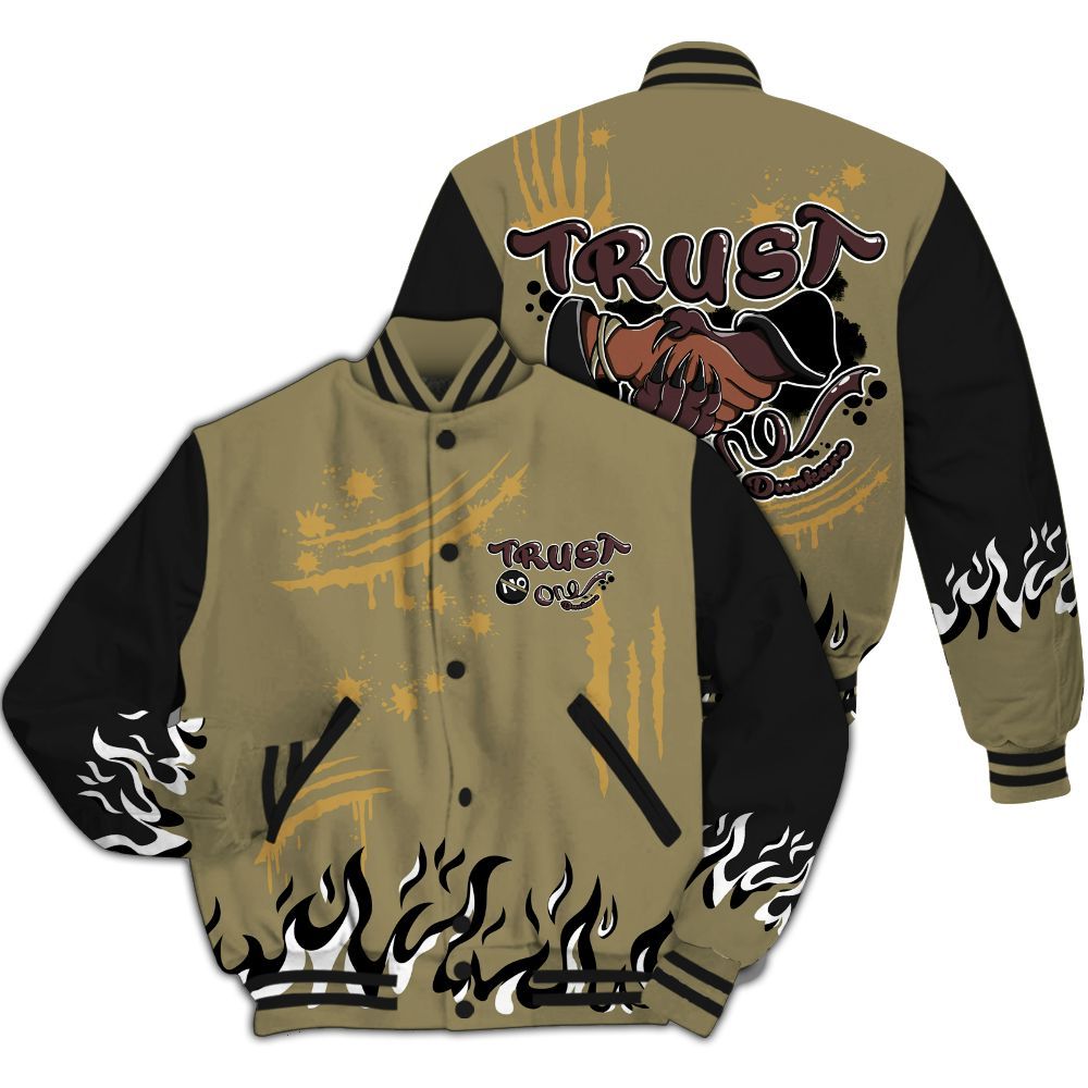 Varsity Jacket To Match Black Olive 7s - Graphic Trust No One All Over Print