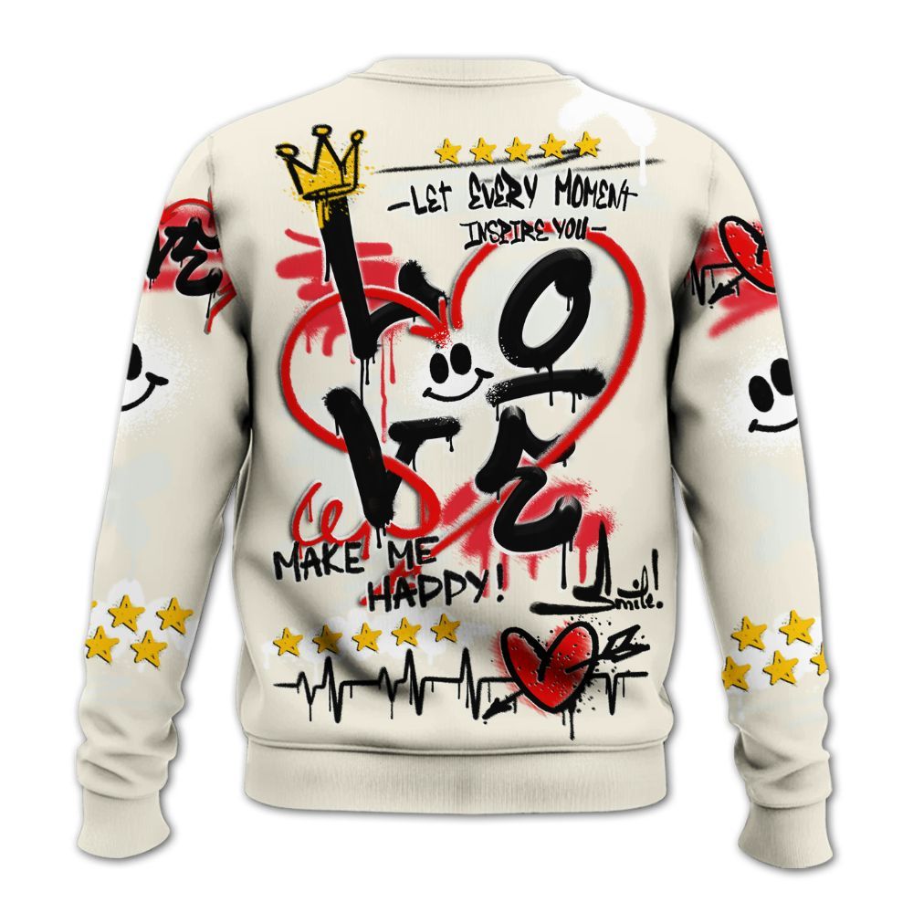 Sweatshirt To Match Low OG Sail 1s - Happy Love Beats Graffiti Streetwear All Over Print