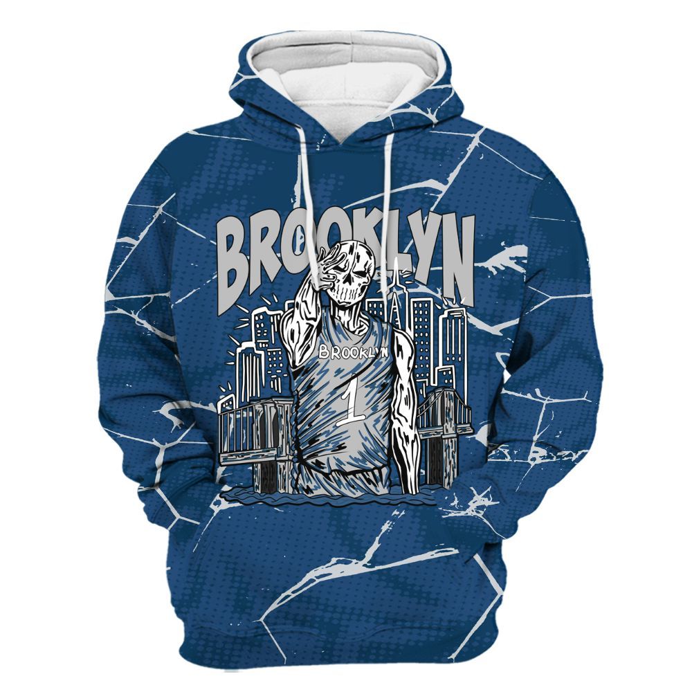 Hoodie To Match High OG Midnight Navy 1s - Brooklyn's Skeleton Crack All Over Print