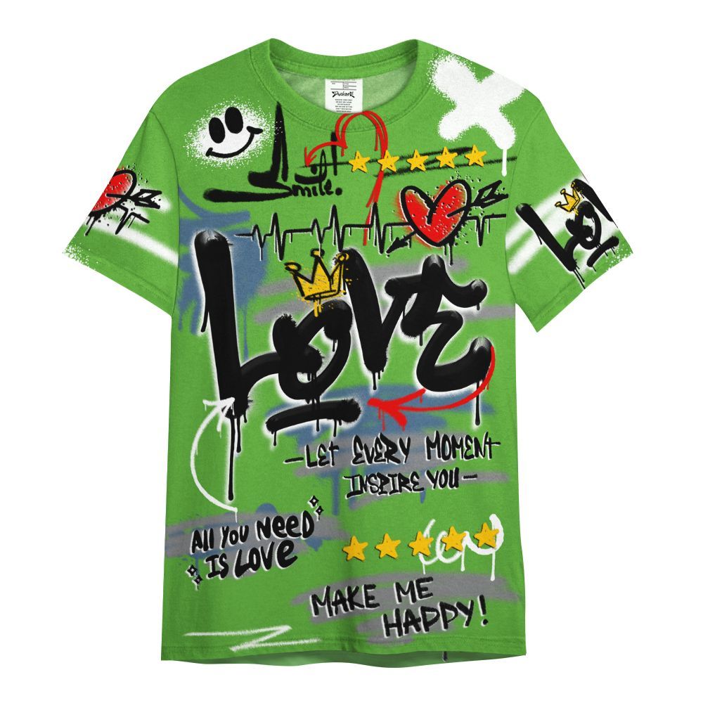 Shirt To Match Retro Green Bean 5s - Happy Love Beats Graffiti Streetwear All Over Print
