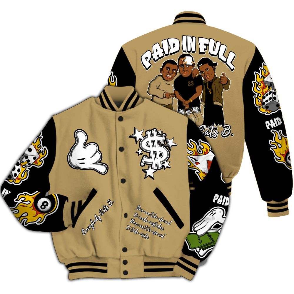Varsity Jacket To Match High OG Black Metallic Gold 1s - Everybody Paid In Full Graphic All Over Print
