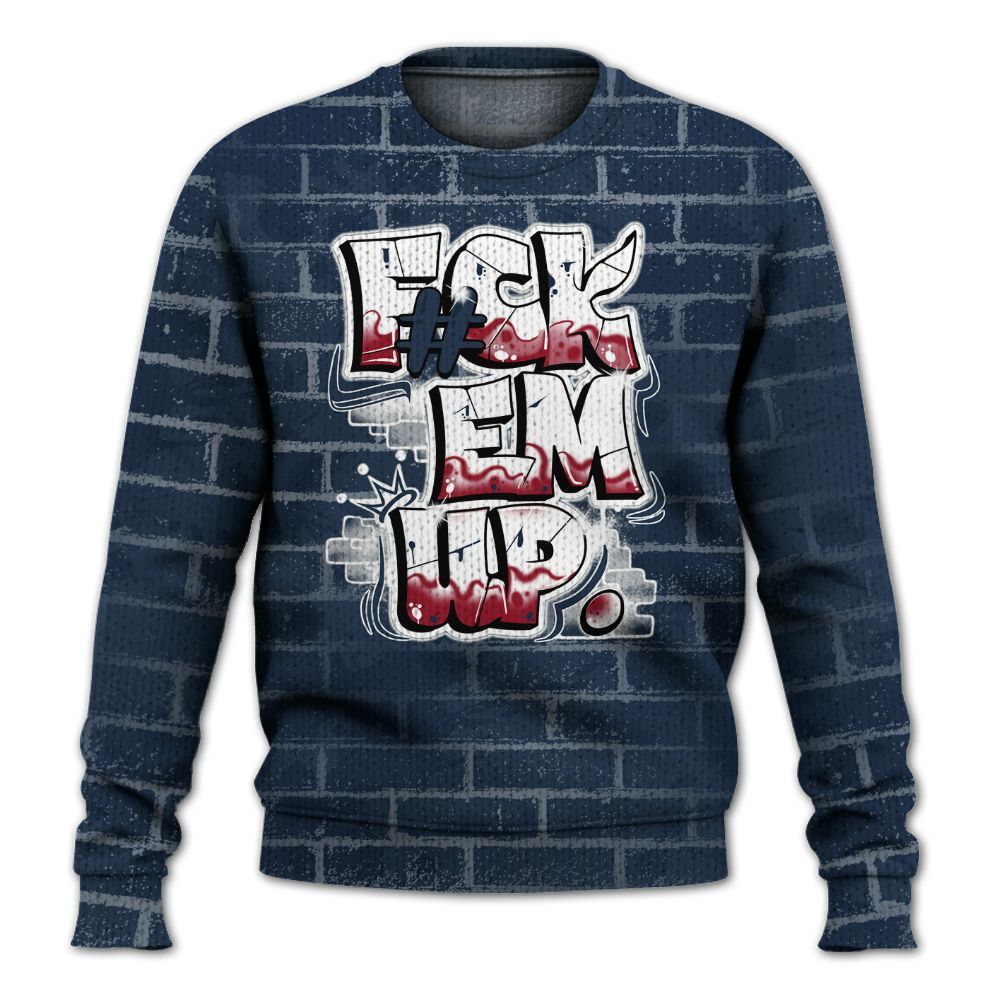Knitted Sweater To Match White Midnight Navy 6s - F#ck Em Graphic Brick Art