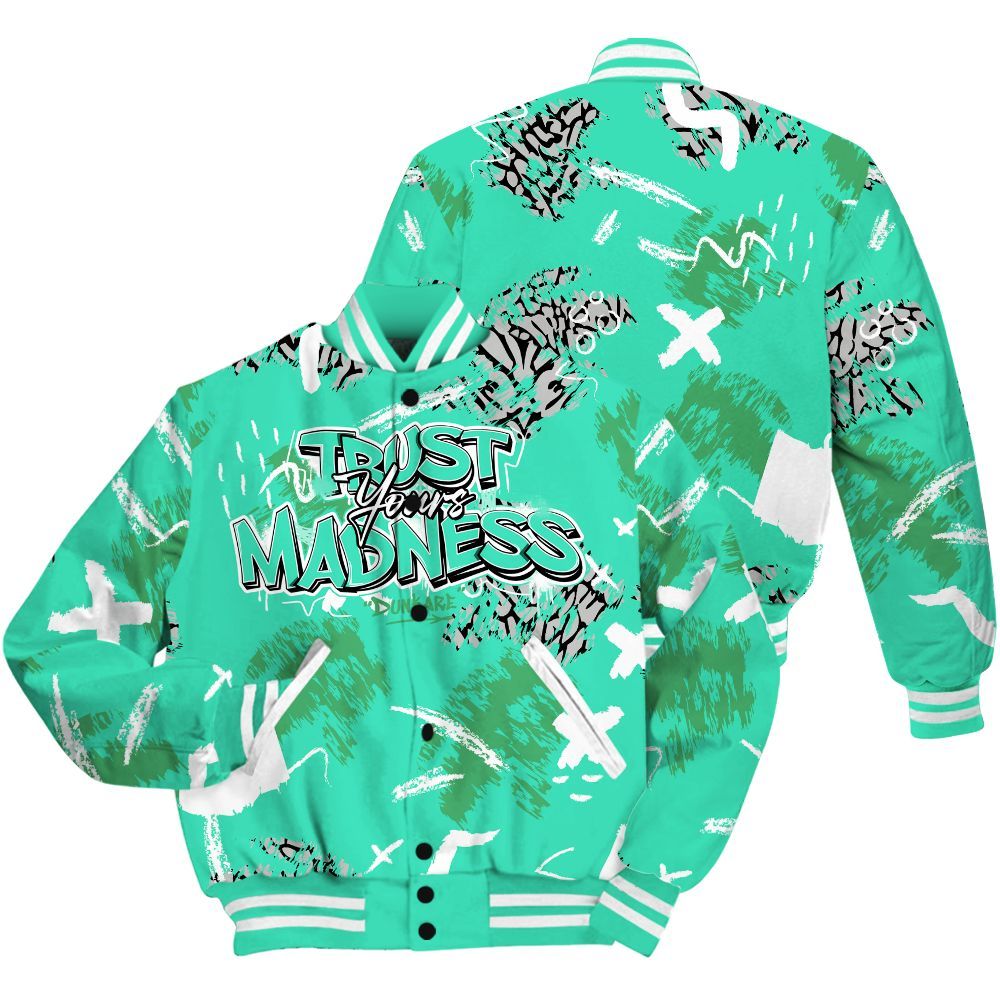 Varsity Jacket To Match Black Green Glow 3s - Trust Your Madness Retro Green Glow 3s Outfit All Over Print