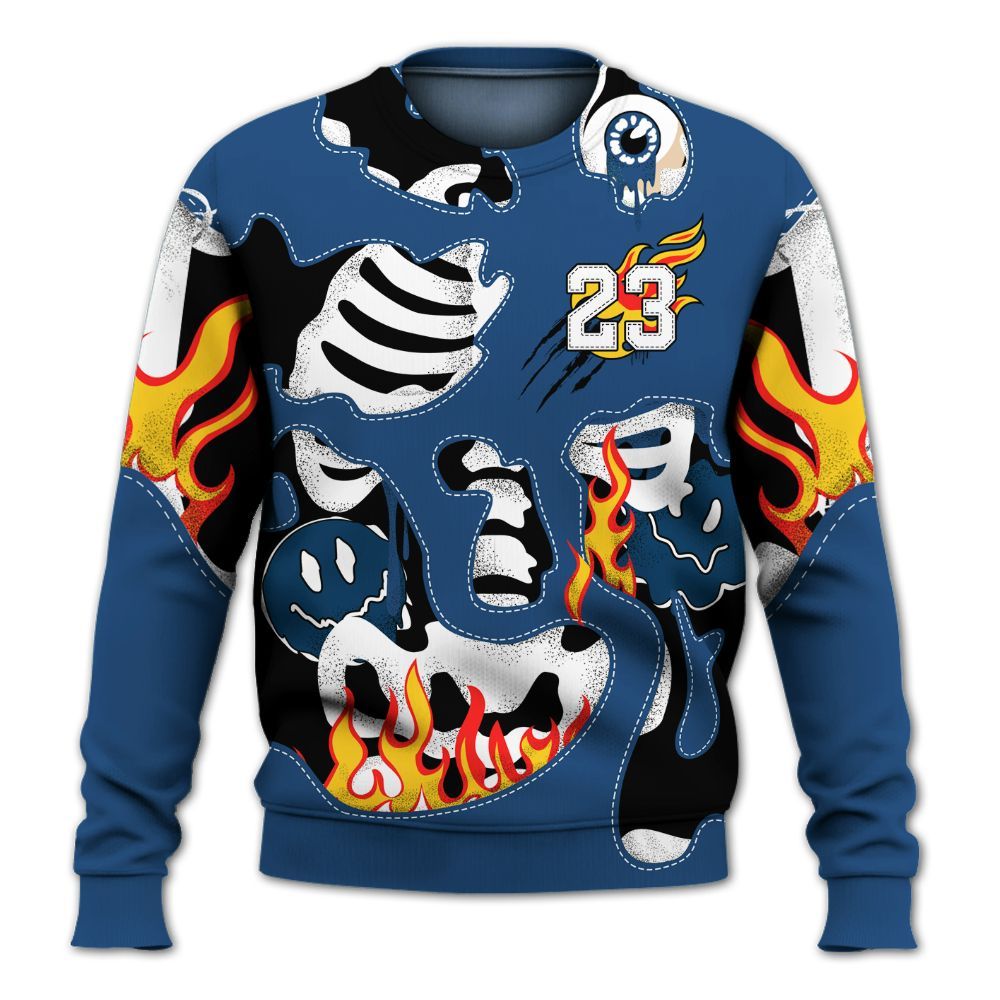 Sweatshirt To Match High OG Midnight Navy 1s - Skeleton Smile Flame Drip All Over Print