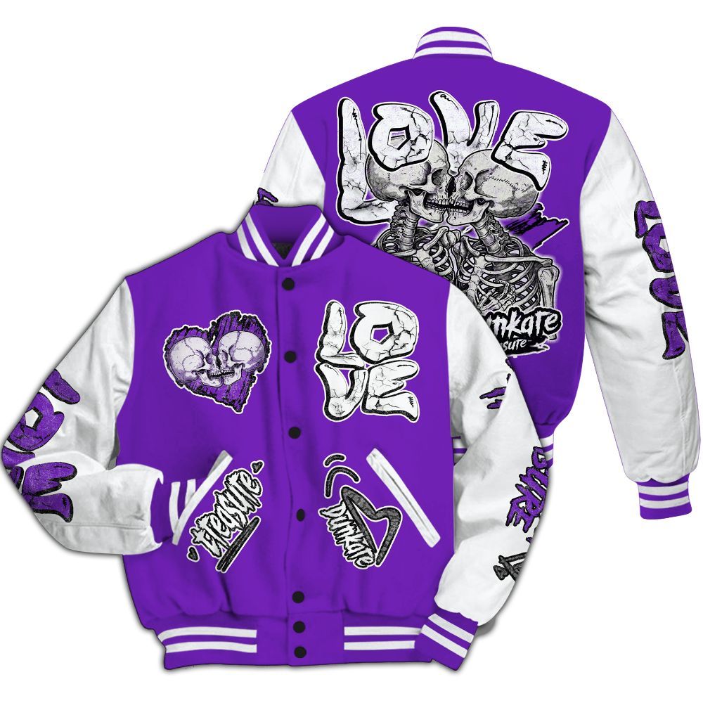 Varsity Jacket To Match Retro Dark Iris 3s - Skull Love All Over Print