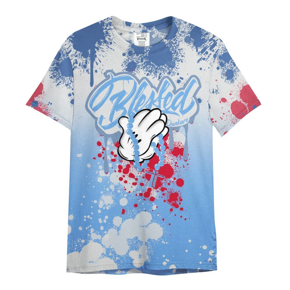 Shirt To Match University Blue 6s - God Blessed Ink Drip All Over Print