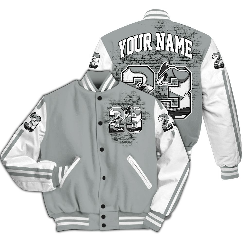 Varsity Jacket To Match Dunk Low White Light Smoke Grey - Custom Name Number 23 5s All Over Print