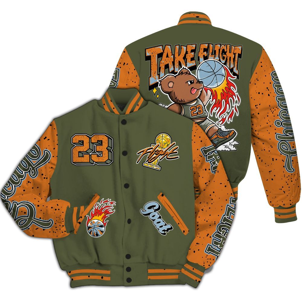 Varsity Jacket To Match Olive 5s - Number 23 Basketball Bear All Over Print
