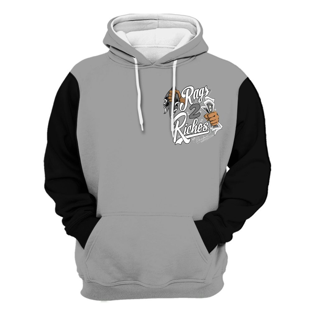 Hoodie To Match Black Wolf Grey 12s Varsity Jacket, Custom Name Rag 2 Riches All Over Print