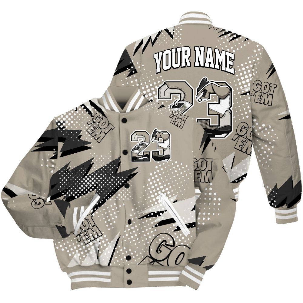 Varsity Jacket To Match RM Light Bone 4s Shirt, Custom Name Number 23 5s All Over Print