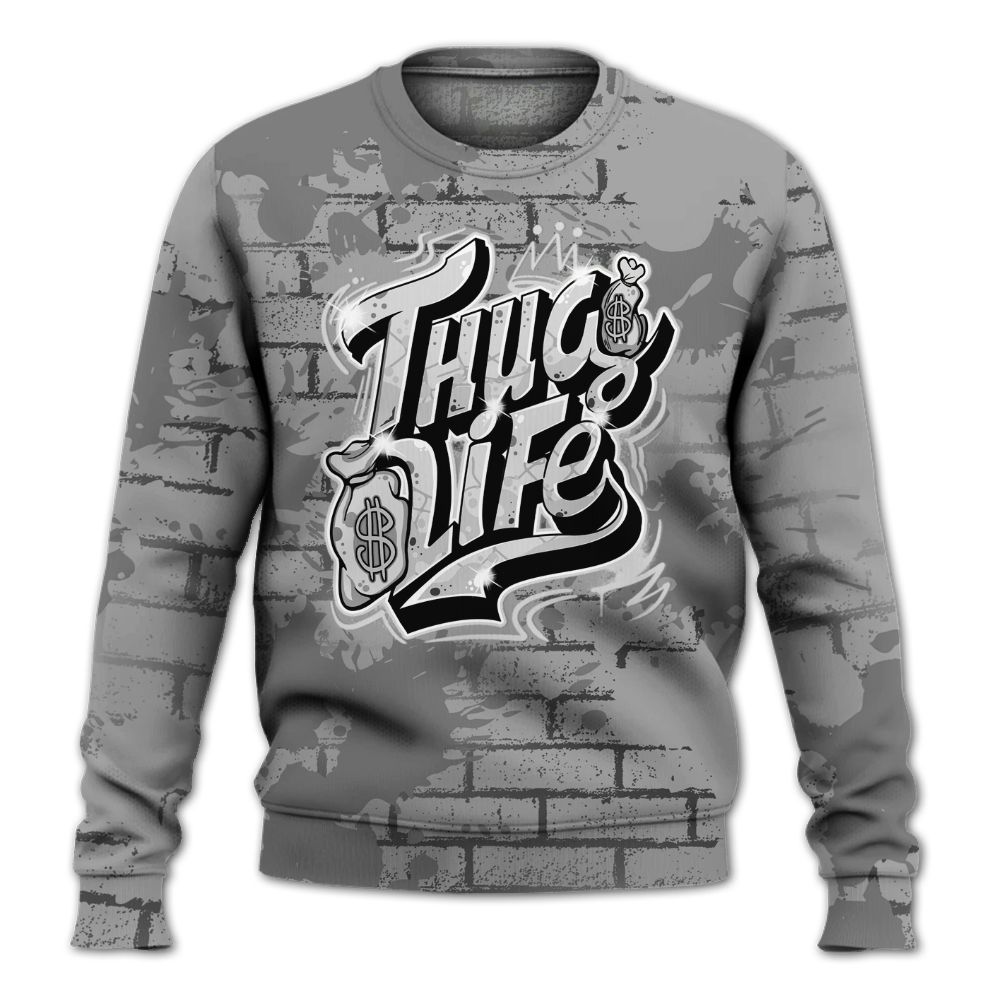 Sweatshirt To Match Black Wolf Grey 12s - Free Thug Living Graphic Brick Art All Over Print
