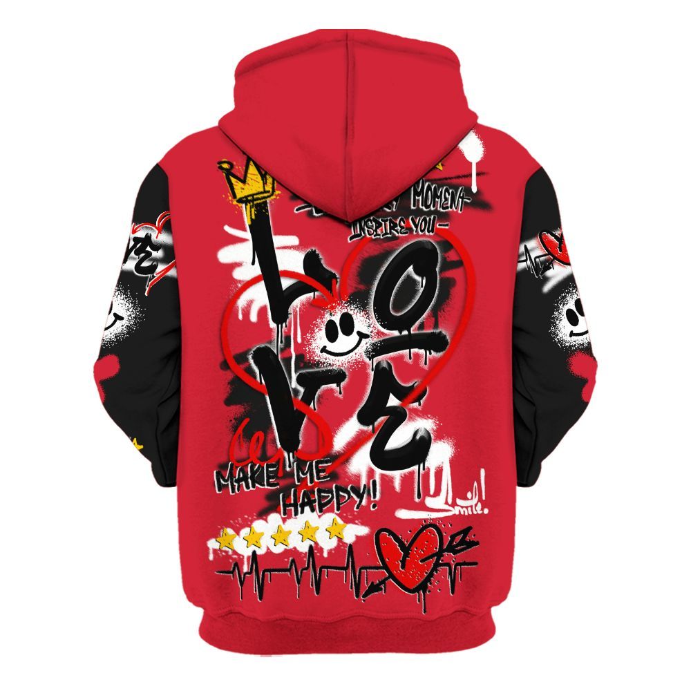 Hoodie To Match Flight Club 4s - Happy Love Beats Graffiti Streetwear All Over Print