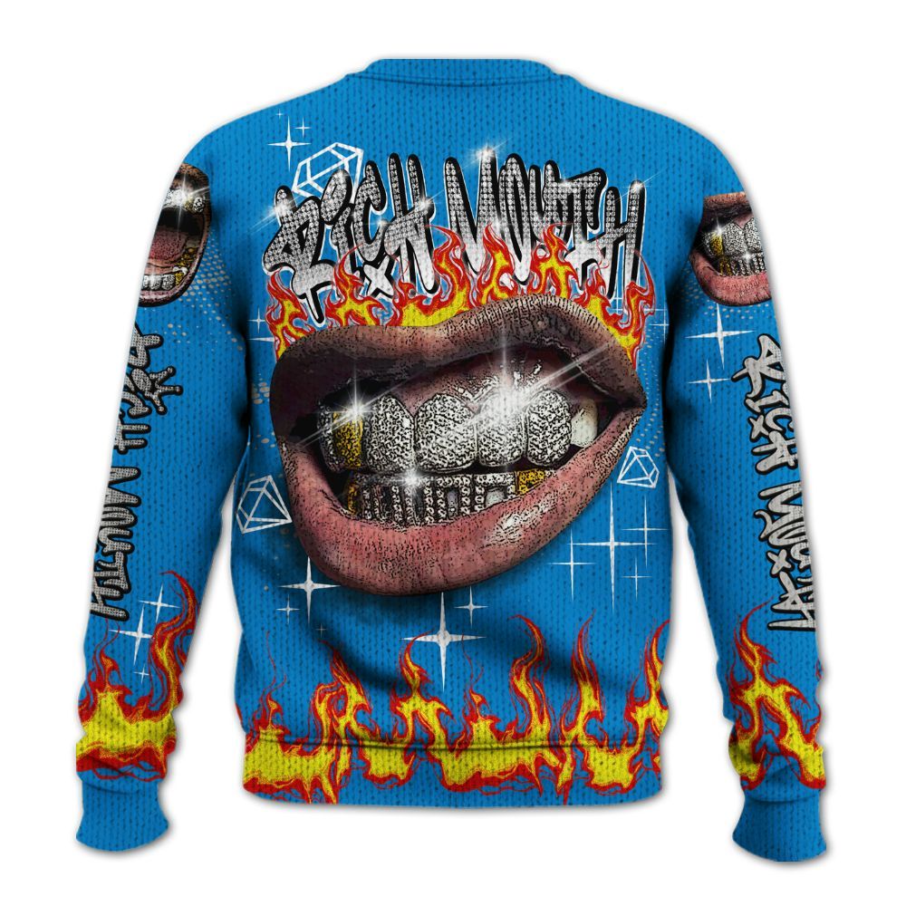 Knitted Sweater To Match Industrial Blue 4s - Rich Mouth Fire Rap Retro 90s
