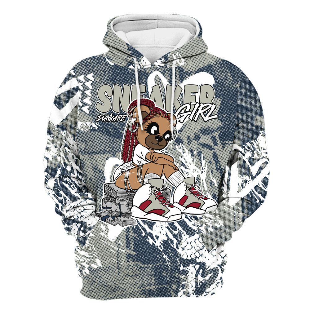 Hoodie To Match Navy Blue 2024 6s - Sneaker Girl Bear Heart Grunge All Over Print