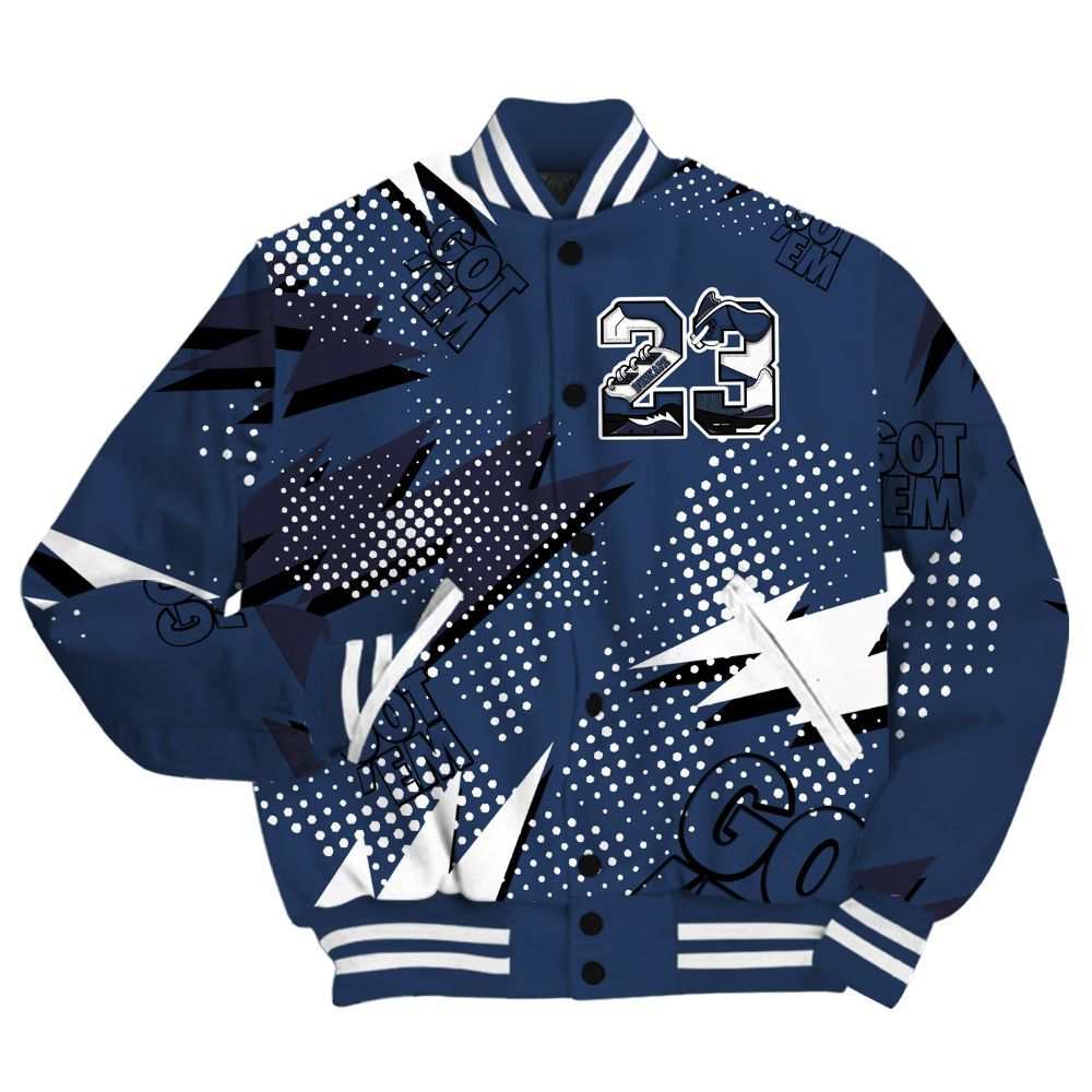 Varsity Jacket To Match Low 85 Metallic Blue 1s Shirt, Custom Name Number 23 5s All Over Print