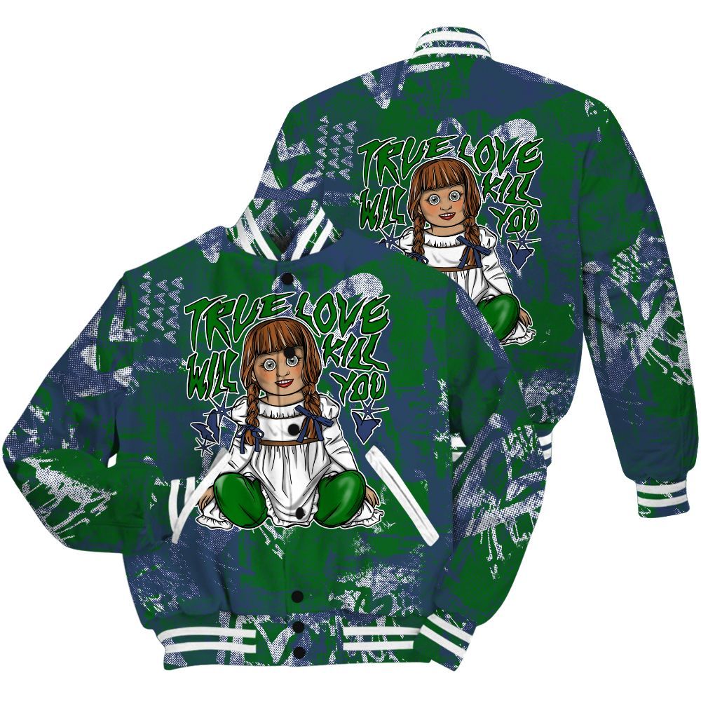 Varsity Jacket To Match Midnight Navy 13s Shirt - Genuine Loves Bear Heart Grunge All Over Print