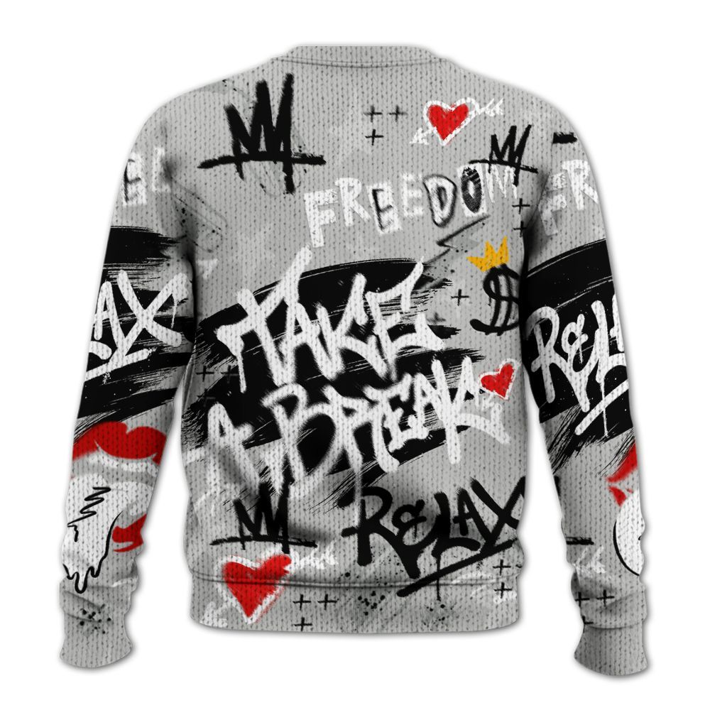 Knitted Sweater To Match Retro White Oreo 4s - Take Break Freedom Graffiti Streetwear