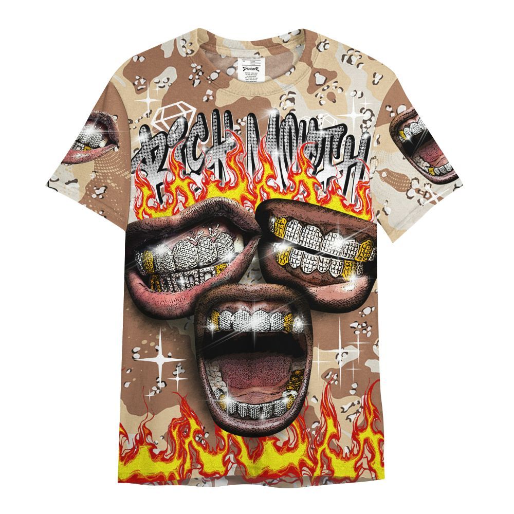 Shirt To Match Desert Camo 3s - Rich Mouth Fire Rap Retro 90s All Over Print