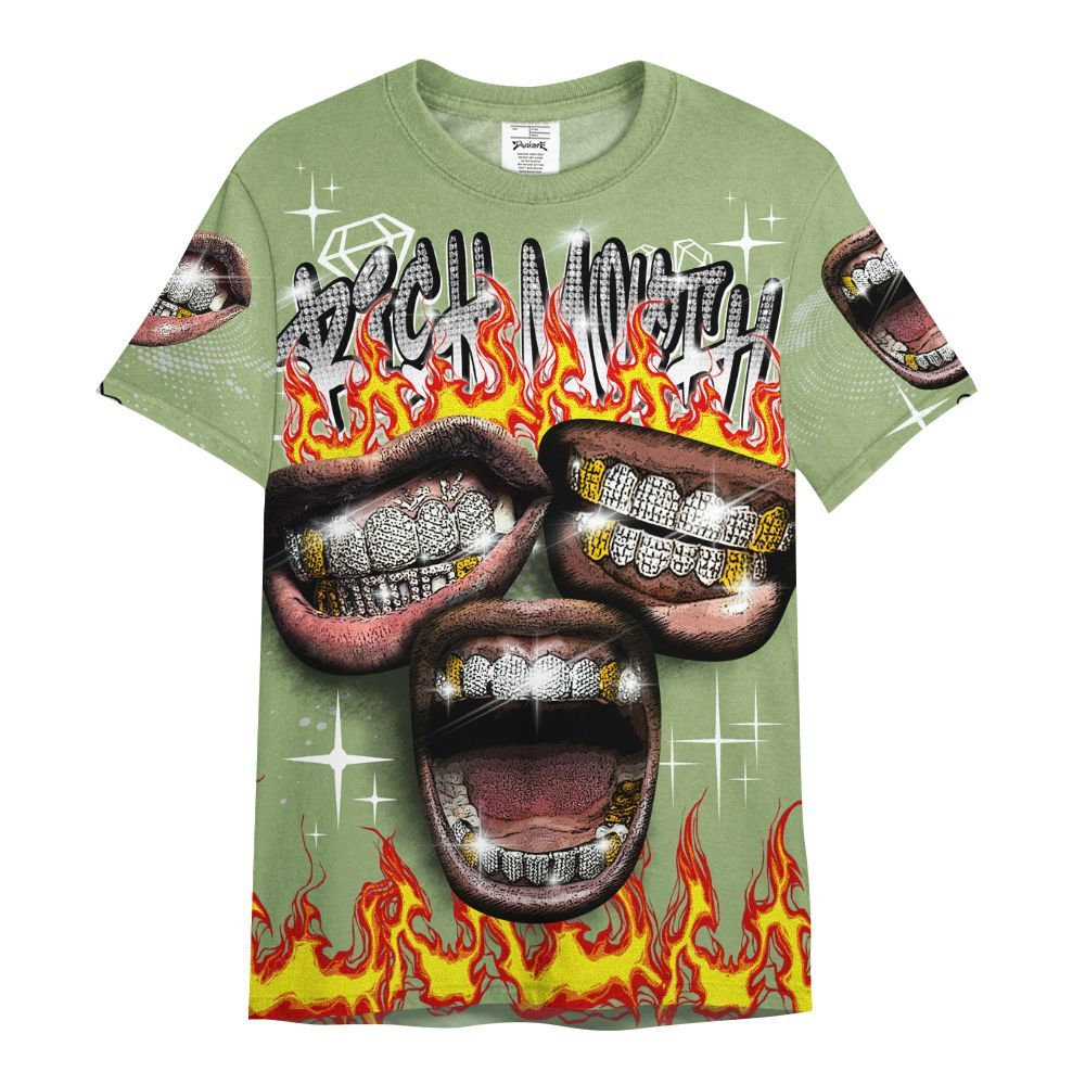 Shirt To Match Oil Green 4s - Rich Mouth Fire Rap Retro 90s All Over Print