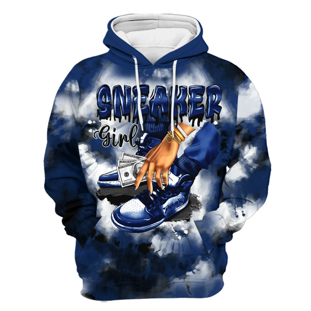 Hoodie To Match High OG Deep Royal Blue 1s - SNEAKER Girl Money Drip Tie Dye All Over Print