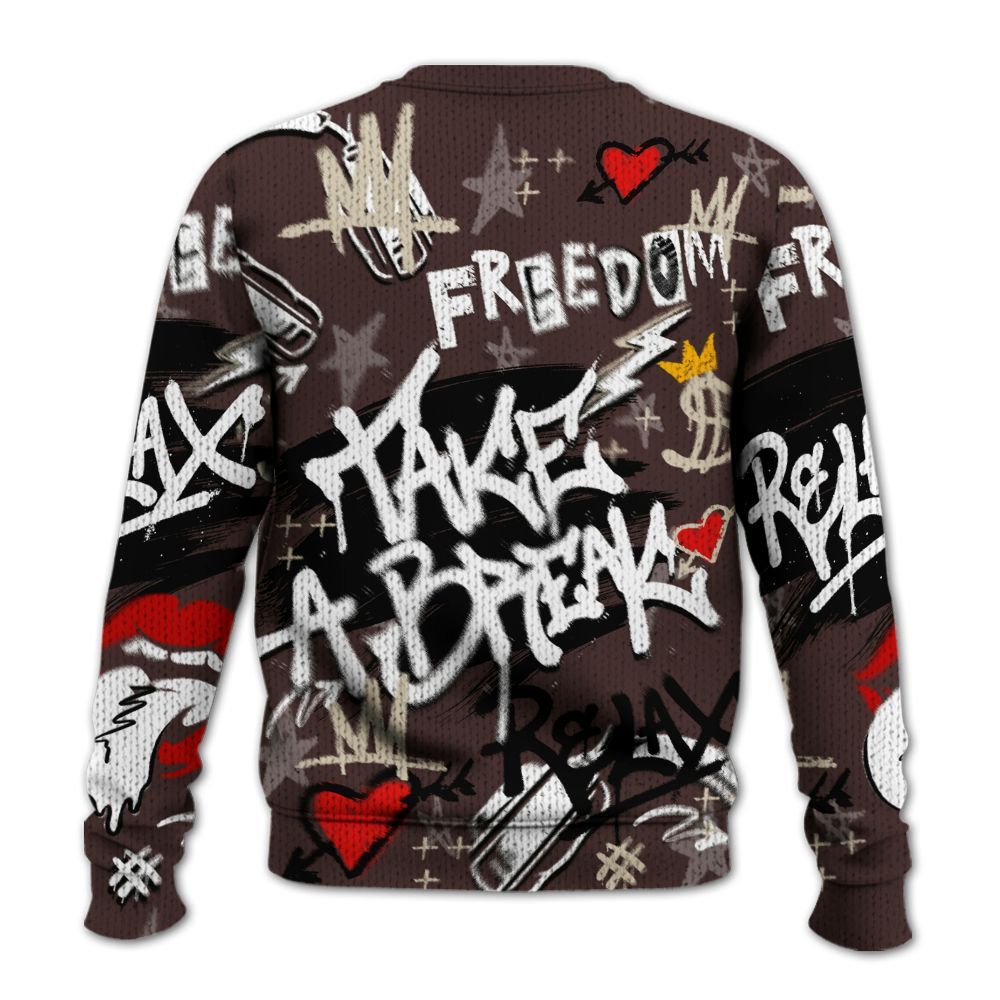 Knitted Sweater To Match Burgundy Crush 3s - Take Break Freedom Graffiti Streetwear