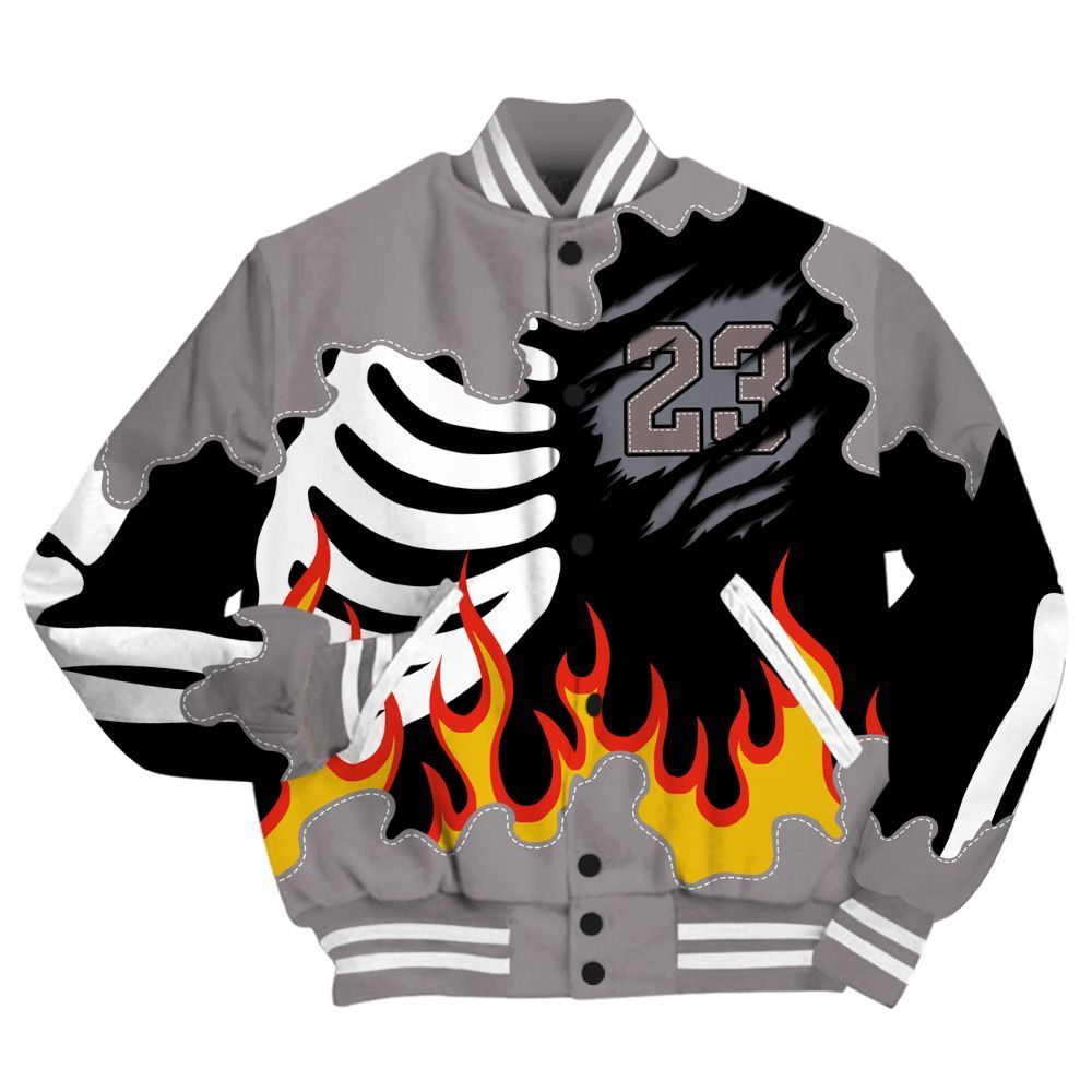 Varsity Jacket To Match Cool Grey 11s - Burning Skeleton 23 G.O.A.T All Over Print