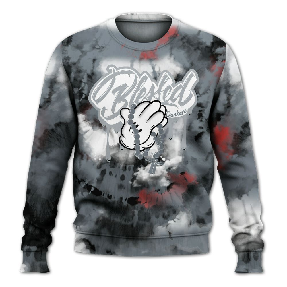 Sweatshirt To Match Wolf Grey 13s - God Blessed Tie Dye All Over Print