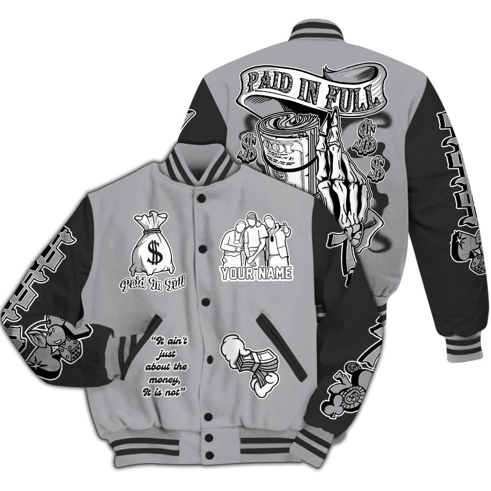 Varsity Jacket To Match Black Cement 3s - Paid In Full Baseball Varsity Jacket Custom Name All Over Print