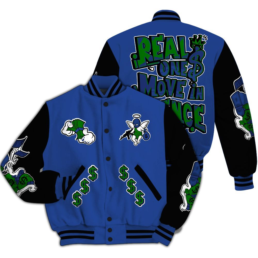 Varsity Jacket To Match Retro Hyper Royal 13s - Ones Move In Silence Graphic All Over Print