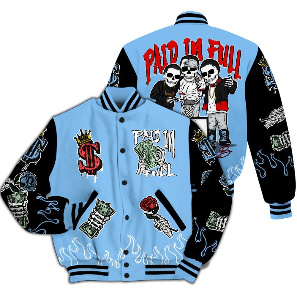 Varsity Jacket To Match University Blue 5s - Fire Everybody Paid In All Over Print