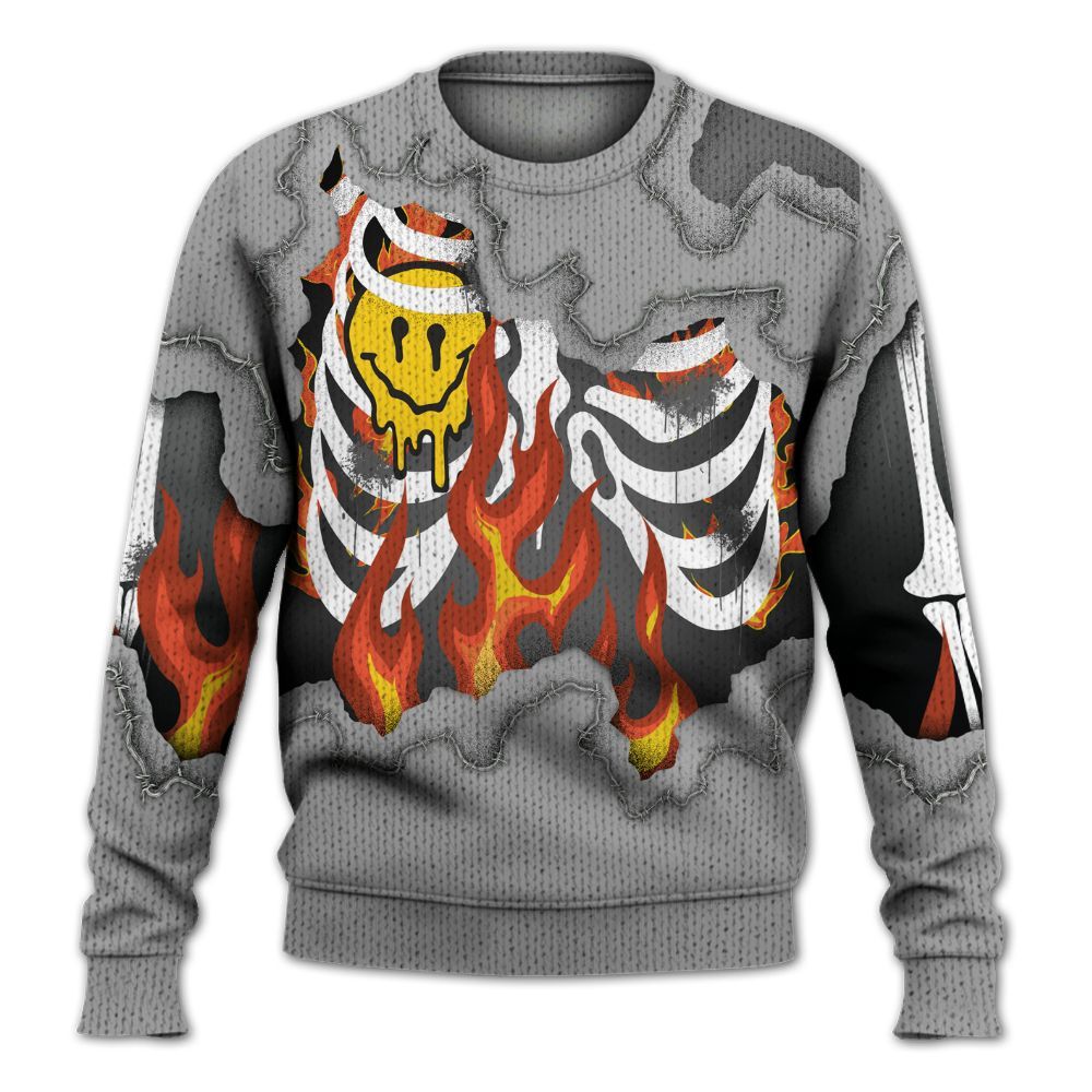 Knitted Sweater To Match Black Wolf Grey 12s - Skeleton On Fire Skrrt