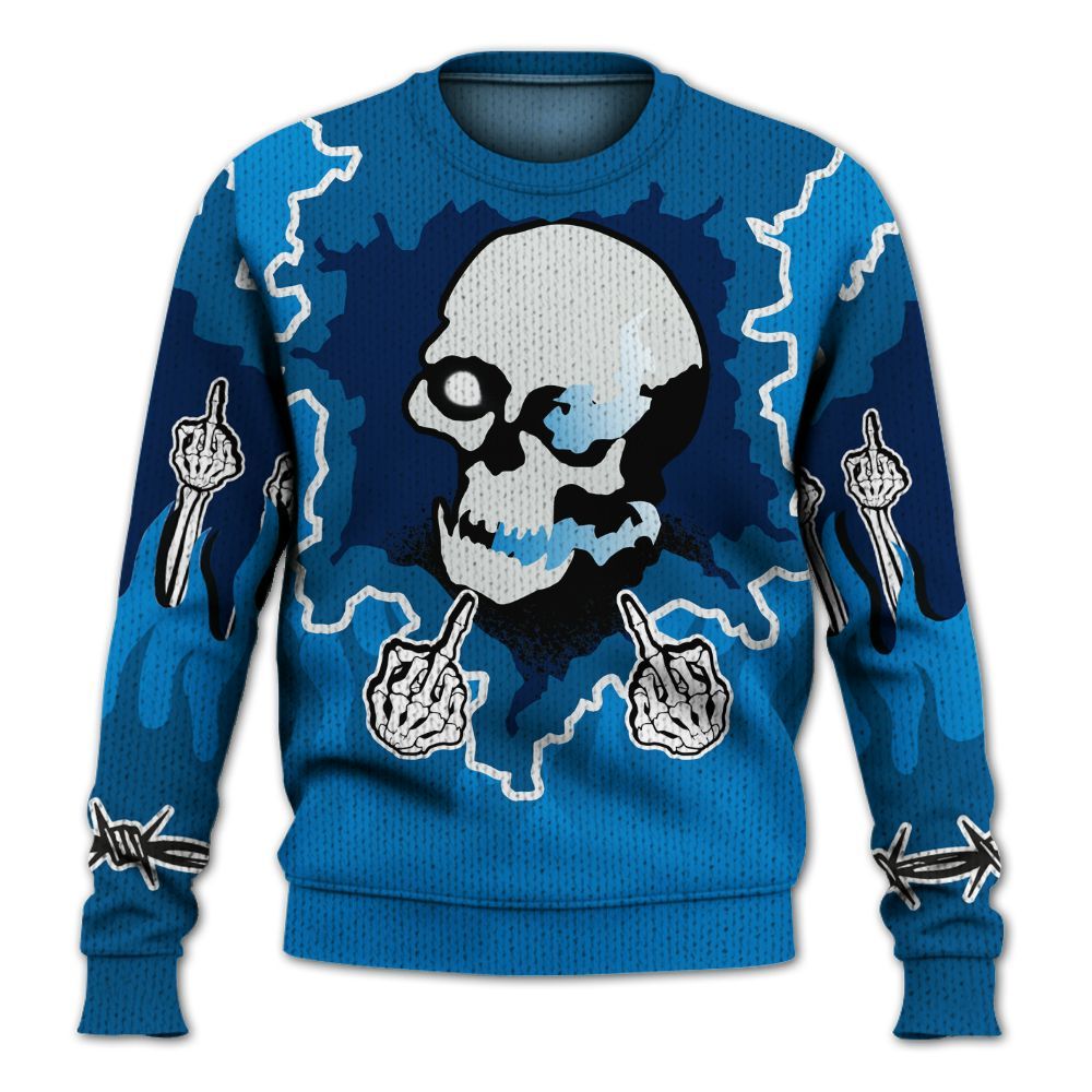 Knitted Sweater To Match Industrial Blue 4s - F Around Find Out Graphic Trapped