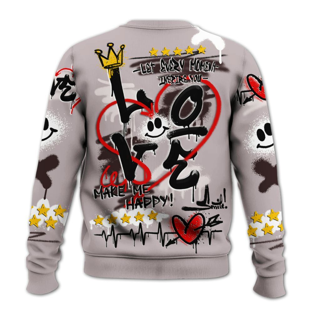 Sweatshirt To Match AMM Air Smokey Mauve 6s - Happy Love Beats Graffiti Streetwear All Over Print