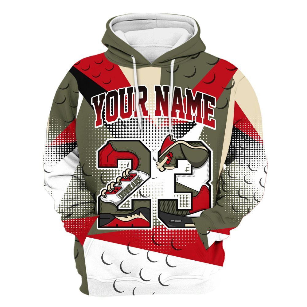 Hoodie To Match Low OG Medium Olive 1s - Poly Custom Name Number 23 5s All Over Print