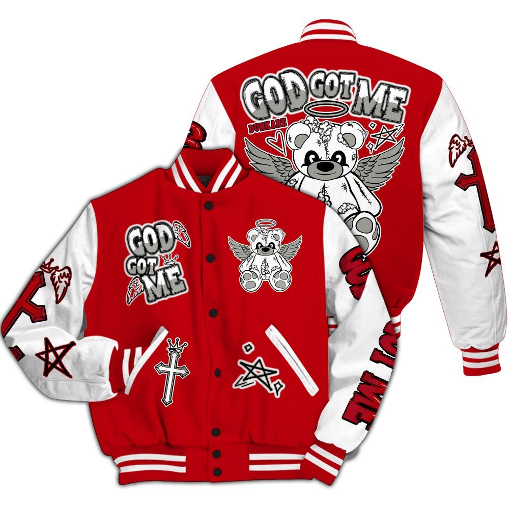 Varsity Jacket To Match Air Griffey Max Gray Reds 1s - Gods Guides Me Bear All Over Print