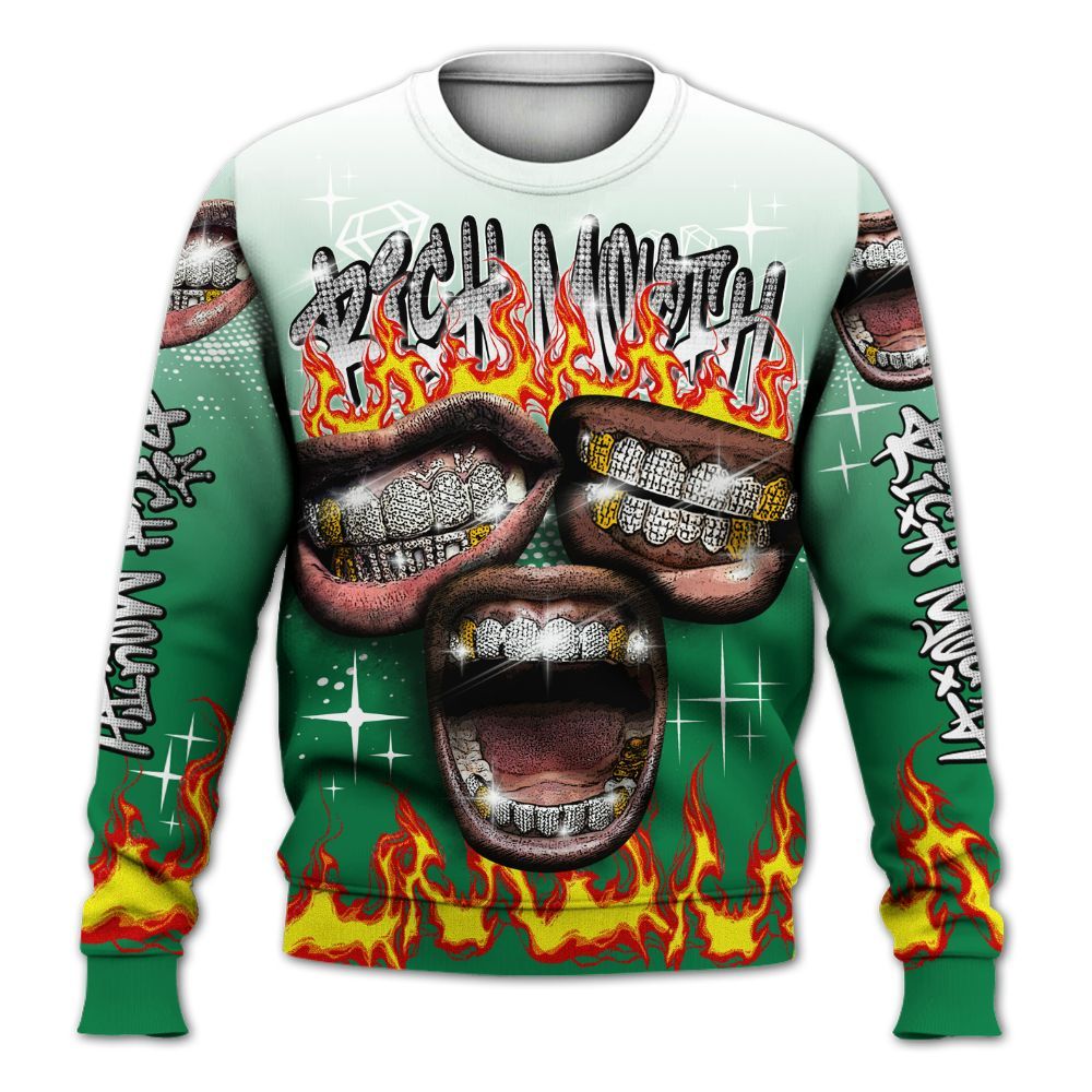 Sweatshirt To Match Pine Green 13s - Rich Mouth Fire Rap Retro 90s All Over Print