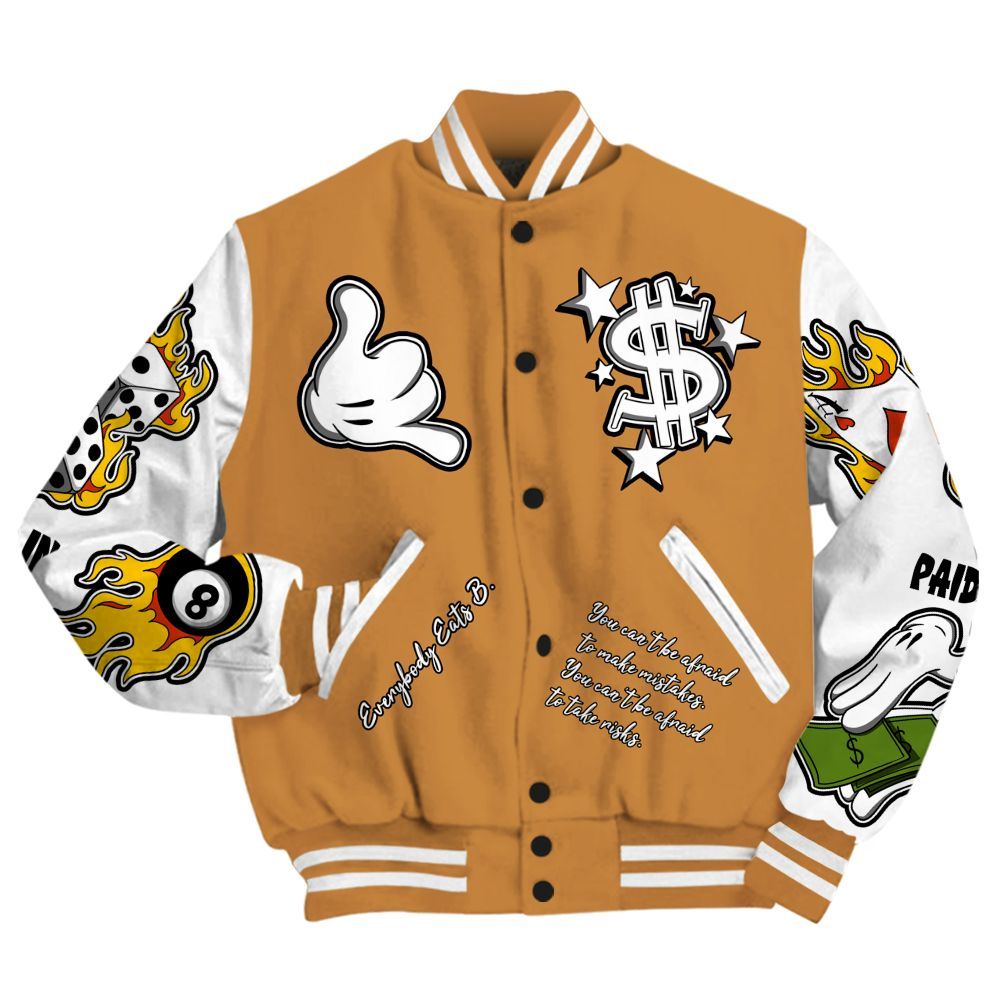 Varsity Jacket To Match Dunk Low Nature Wheat Suede - Everybody Paid In Full Graphic All Over Print