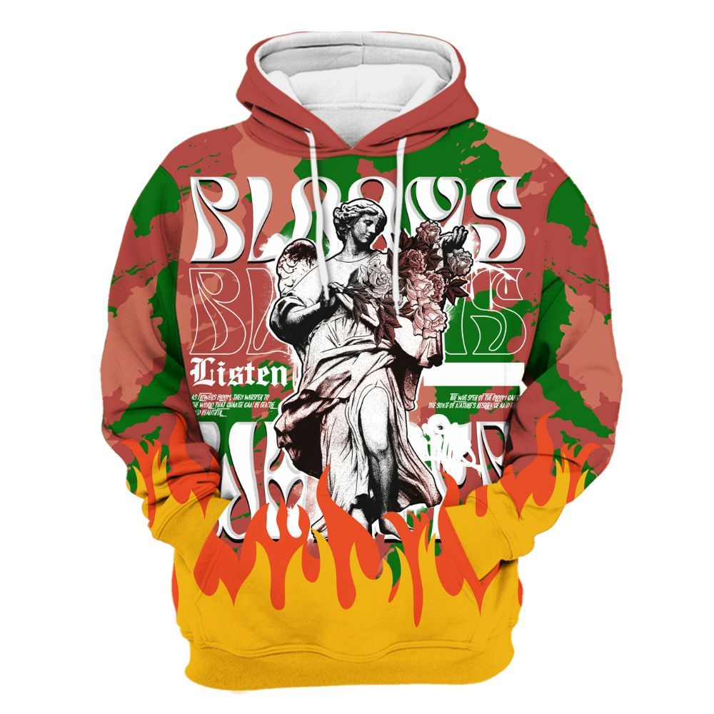 Hoodie To Match Dune Red 13s - Blooms Whisper Retro All Over Print