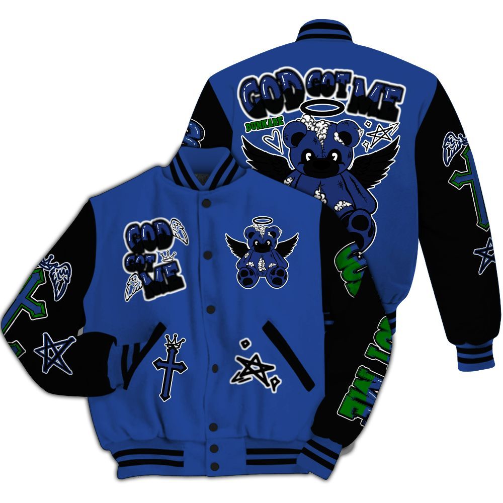 Varsity Jacket To Match Retro Hyper Royal 13s - Gods Guides Me Bear All Over Print