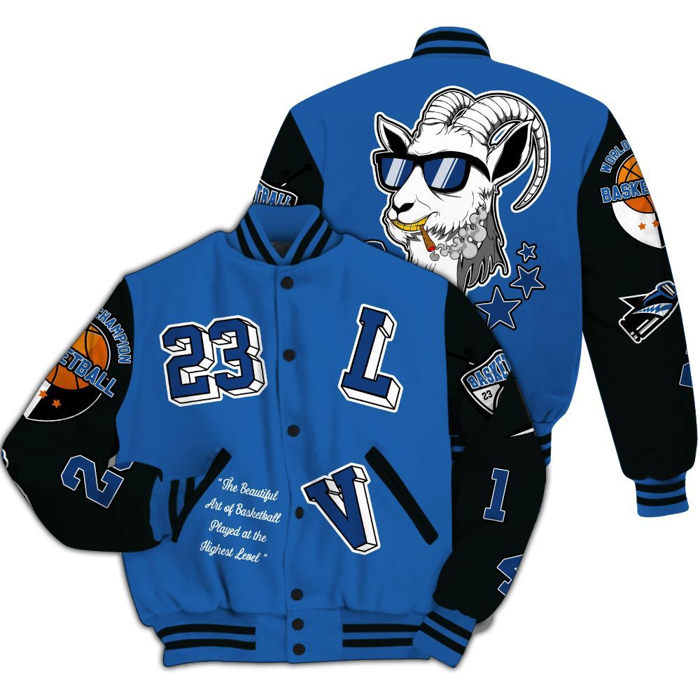 Varsity Jacket To Match Brave Blue 13s - The GOAT Got Em Streetwear All Over Print