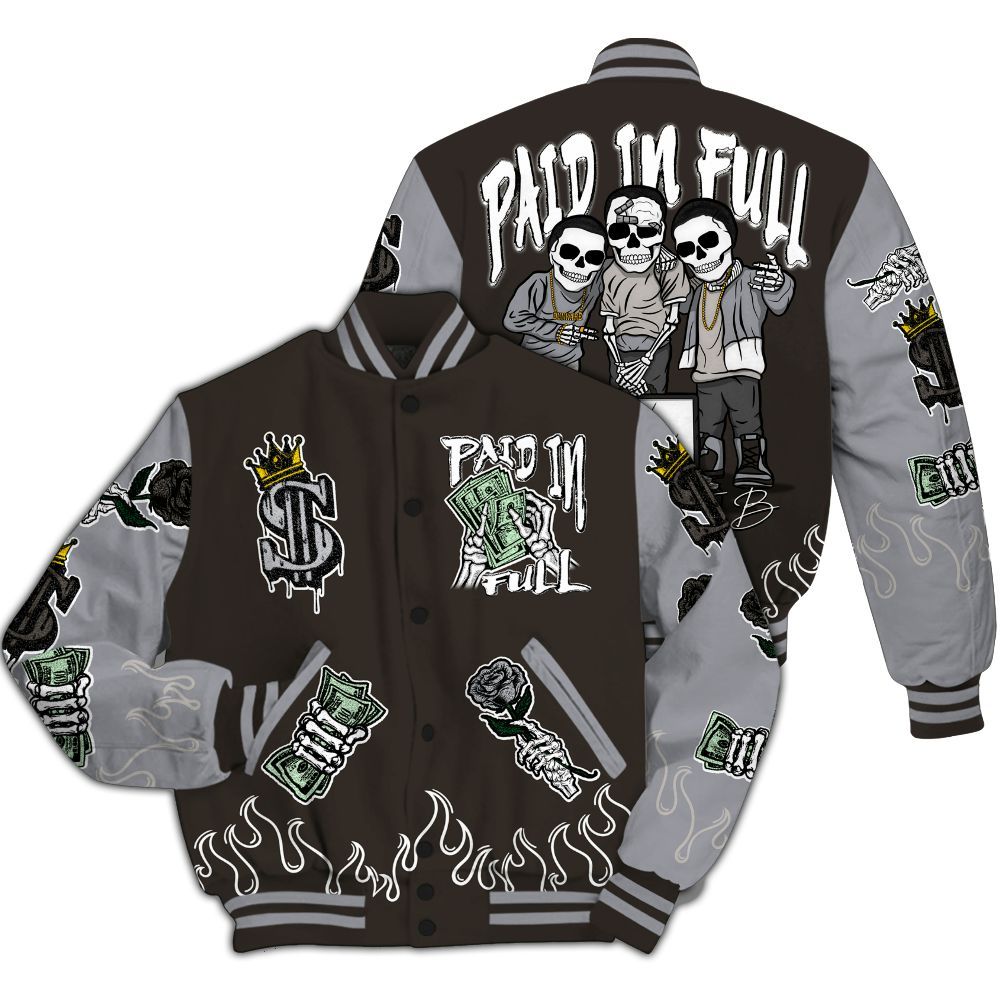 Varsity Jacket To Match Baroque Brown 12s - Fire Everybody Paid In All Over Print