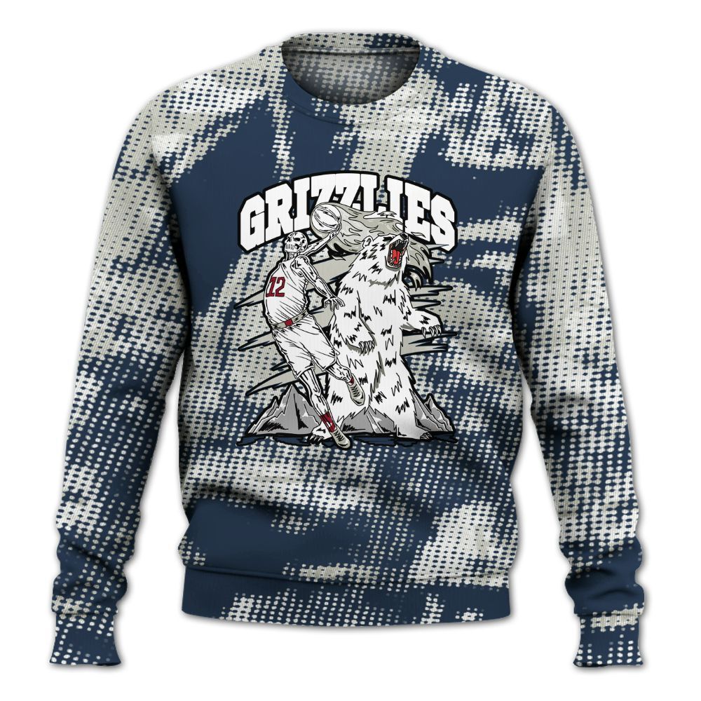 Sweatshirt To Match Navy Blue 2024 6s - Grizzly Bear Skeleton Brown Sugar All Over Print