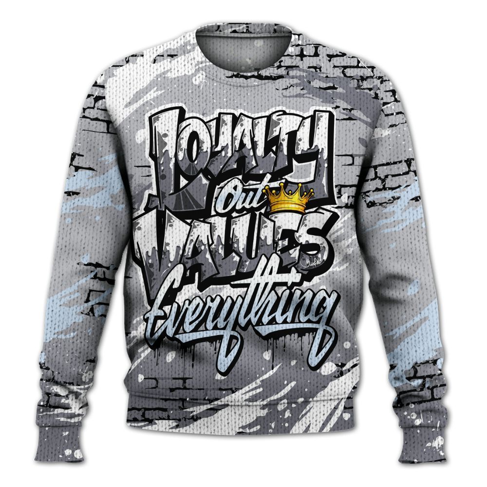 Knitted Sweater To Match Low Cement Grey 11s - Values Of Loyalty Drip