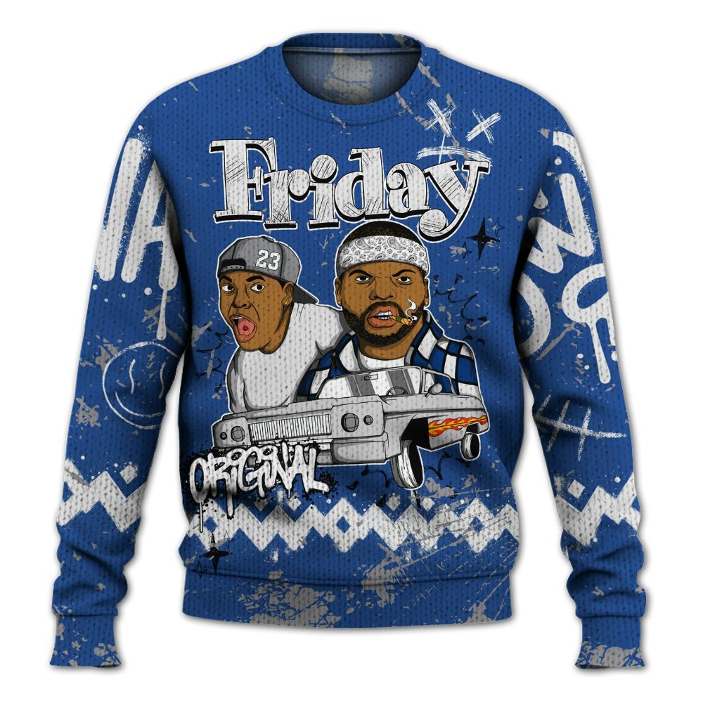 Knitted Sweater To Match High OG True Blue 1s - Friday Sneaker Crayon