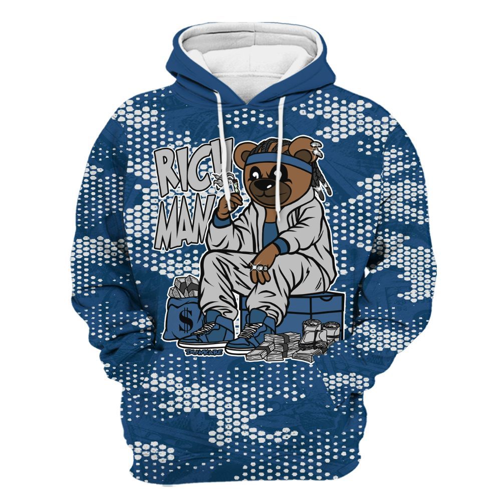 Hoodie To Match High OG Midnight Navy 1s - Rich Man Bear Banknotes Art All Over Print