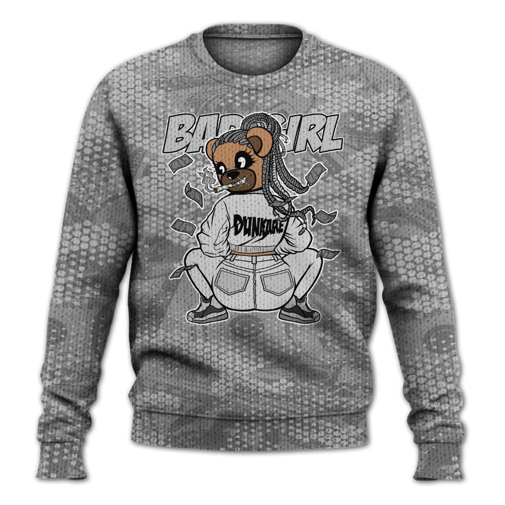 Knitted Sweater To Match Black Wolf Grey 12s - Rebellious Girl Bear Banknotes Art