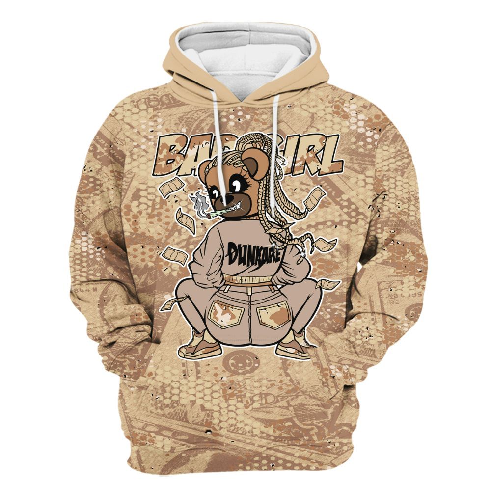 Hoodie To Match Desert Camo 3s - Rebellious Girl Bear Banknotes Art All Over Print