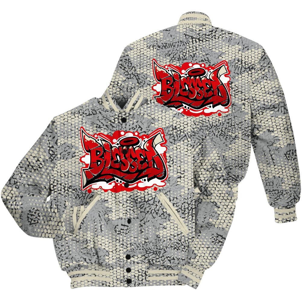 Varsity Jacket To Match Cement Grey 3s Shirt - Blessing Graphic Banknotes All Over Print