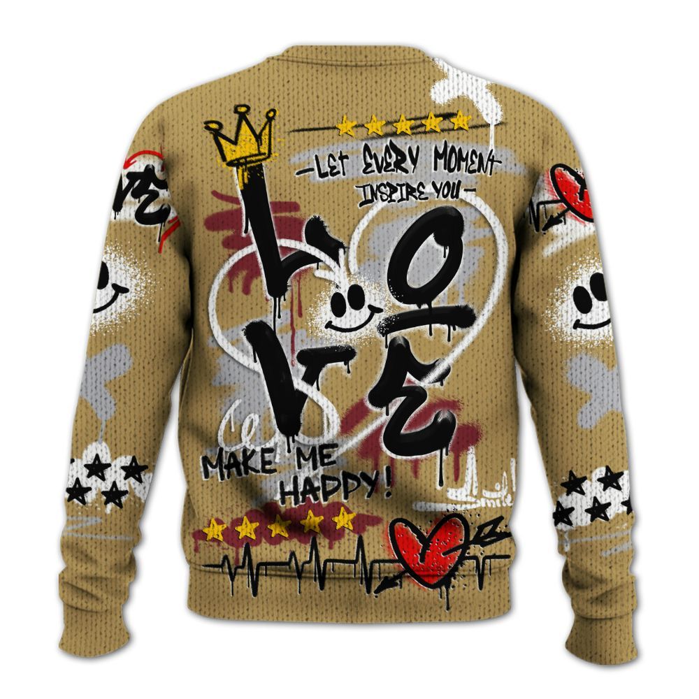 Knitted Sweater To Match Kobe 4 Gold Medal - Happy Love Beats Graffiti Streetwear
